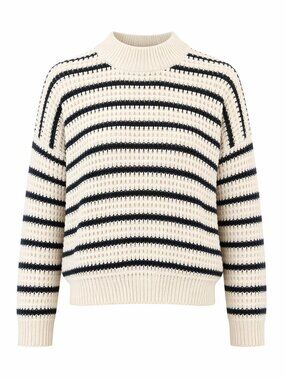 Lara  Knit Women's Striped Pullover Sweater Cream & Navy Long Sleeve size M